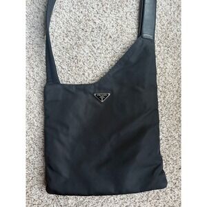 Prada Vintage Black Tessuto‎ Nylon Triangle Logo Crossbody Messenger sling Bag